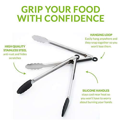 Spring Chef - Tongs For Cooking, Grilling, Bbq And Steak, Pasta And Salad Tongs, Stainless Steel And Silicone-Tipped Kitchen Tongs, 2-Piece Set, 12 Inches #TOP4