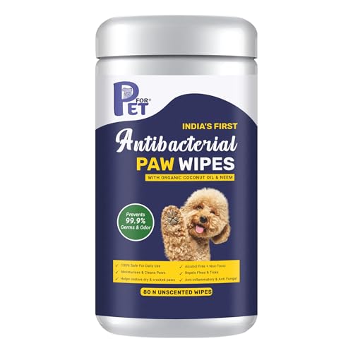 Image of Antibacterial Paw Wipes|with Organic Coconut & NEEM| Moisturises & Cleans Paws| Restore Dry & Cracked Paws| Prevent Germs & Odor| Safe to use| Alcohol Free| 80 Wipes