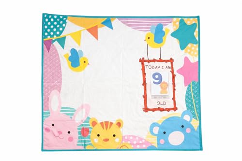 Image of Growth Keepsake Baby Blanket 51 * 43 Inch Animal Theme Monthly Age Marker Blanket Cute Bunny Bear Bird Print Background Washable Foldable Infant Play Mat