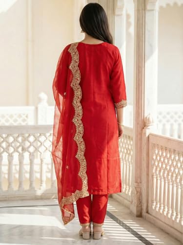 Image of INDO ERA Women's Embroidered Viscose Rayon Straight Kurta Pant with Dupatta Set