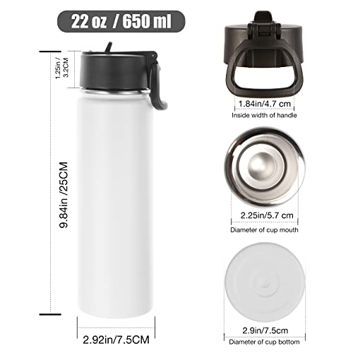 Image of Volhoply Insulated Water Bottles with Straw Bulk 4 Pack, Not Suitable for Sublimation, 22 oz Stainless Steel Double Walled Vacuum Sports Bottle with Handle Lid,(White,4 Set)