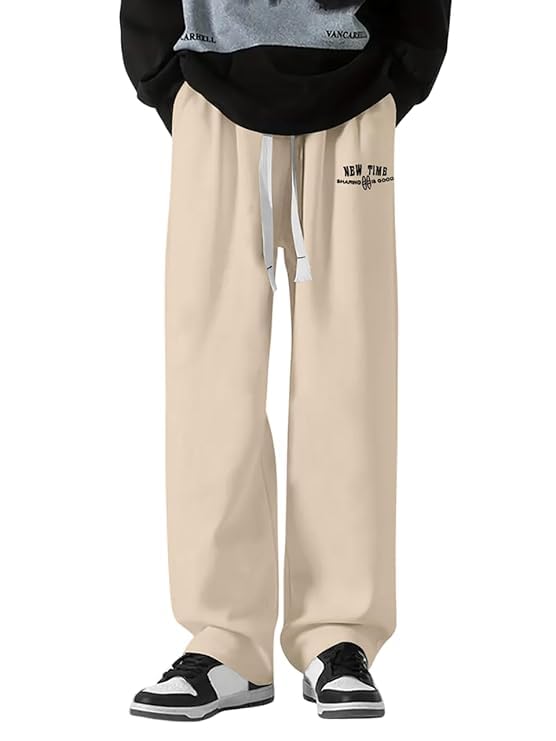 Image of Samfor Mid-Rise Stretchable Joggers in Premium Polycotton Comfort Blend for Street and Lounge Wear - Korean Style Baggy Track Pants for Men