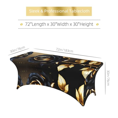 Nappe élasthanne 1,8m fleurs noires dorées pour table de fête
