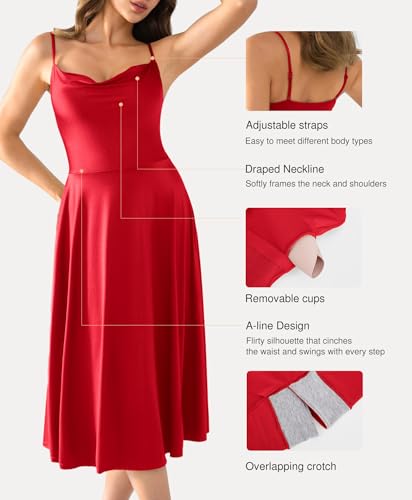 Image of Popilush Corset Midi Dress with Built in Bra, A Line Shapewear Dress | Tea Parties, Daytime Weddings, Garden Events and Semi Formal Occasions