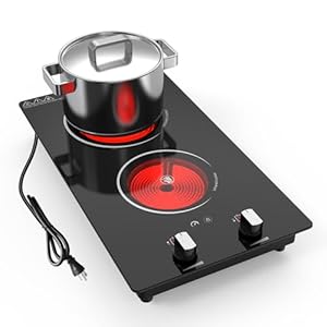 2 Burner Electric Cooktop, 2100W Electric Stove Top Hot Plate, 12 inch Countertop Burner & Built-In Stove Top, 9 Levels of Power, Knob Control, Timer & Kid Safety Lock, Residual Heat Warning