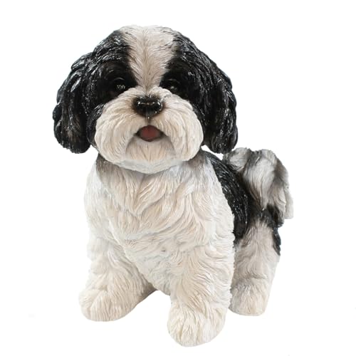 colourliving Hunde Figur Shih Tzu Welpe sitzend und stehend Hund Tierfigur lebensecht wirkende Hundefiguren (sitzend schwarz)