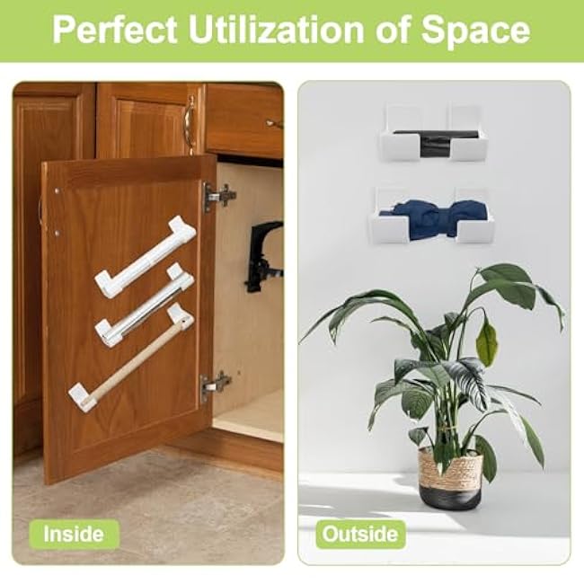 Plastic Bag Holder 2 Pair/4PCS No Punching Trash Bag Dispenser Plastic Wrap Garbage Bag Roll Container Wall Mount Split Storage Bracket for Home Kicthen (White)