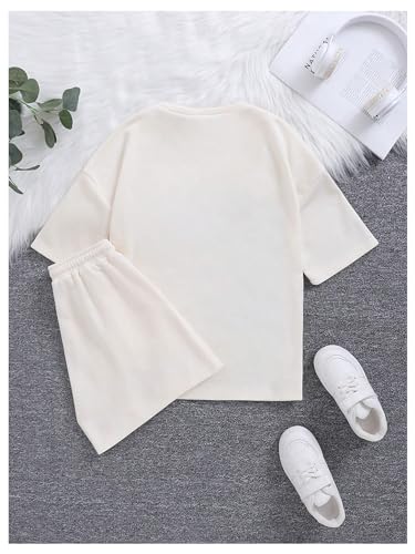 Image of Verdusa Girl's Tracksuit Sets 2 Piece Outfits Letter Print Vacation Tee Top and Drawstring Waist Shorts