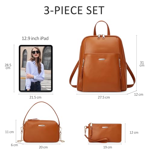 Sac à dos antivol en cuir PU marron imperméable - 6