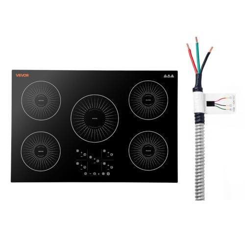 Image of VEVOR Built in Electric Stove Top,Electric Induction Cooktop 36In 5 Burners, Induction Cooktop, Touch & Independent Control, 9 Power Levels, Easy-Clean Ceramic Glass, Child Lock, 9200W, 220V No Plug