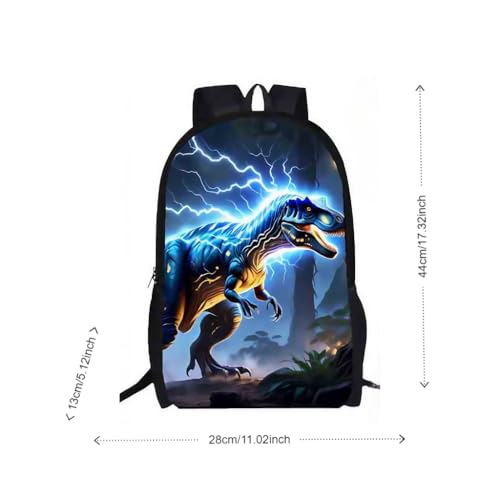 Dinosaur Backpack, Navy Blue, T-Rex Design with Electric Storm Graphics, 11x17x4 Inches2