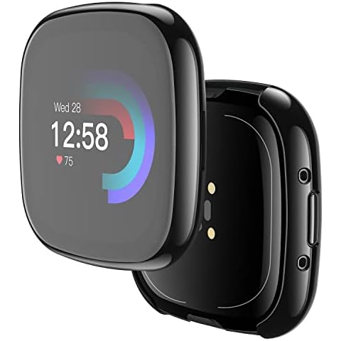 Yolin [2-Pack] All-around TPU Screen Protector Compatible with Fitbit Versa 4 / Fitbit Sense 2, Soft Protective Case For Fitbit Versa 4 / Fitbit Sense 2 (1 Black + 1 Transparent) Cover