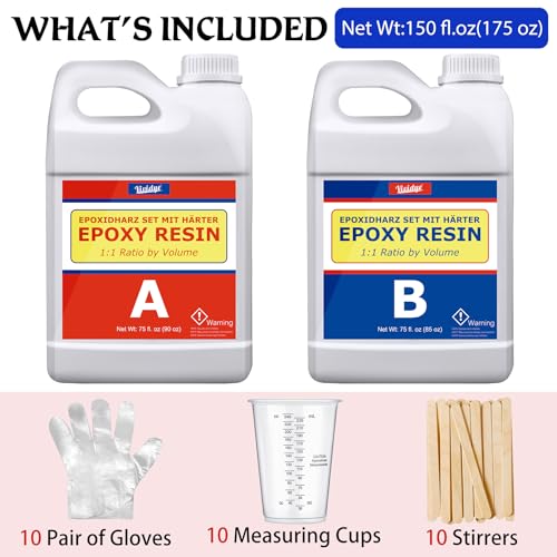 Epoxy Resin - 175oz/1.3 Gallon Crystal Clear Epoxy Kit for Casting and Coating, Table Tops - Bubble Free Fast Curing 2 Part Art Resin for Jewelry Making, Wood, Molds, River Table, Crafts