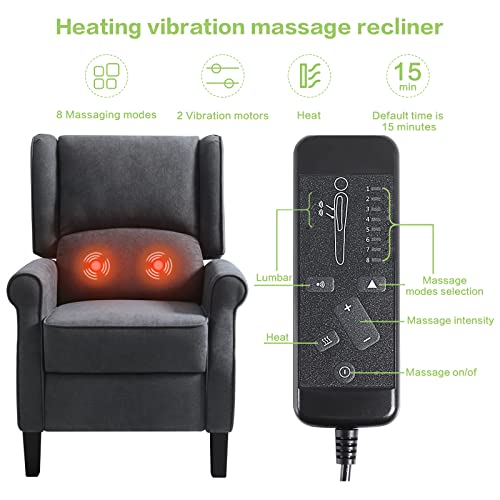 Maevis Wingback Recliner Chair For Living Room,Comfy Fabric Recliner With Heat And Massage For Adults, Sofa Reading Chairs For Bedrooms,Small Lazy Boy Recliner,Lounge Chair(Grey) #TOP1