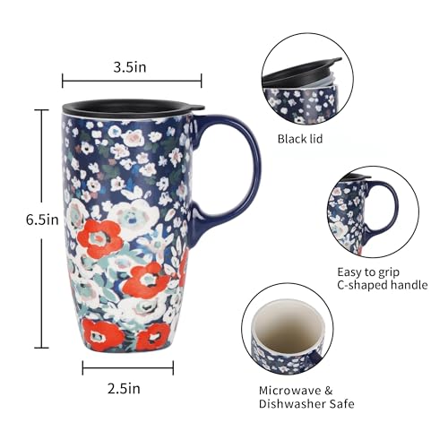 Taza de viaje cerámica 17oz con tapa y caja floral miniatura 5