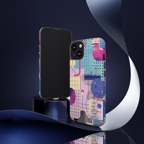 Coque iPhone 13 bleu motif géométrique abstrait rigide mate