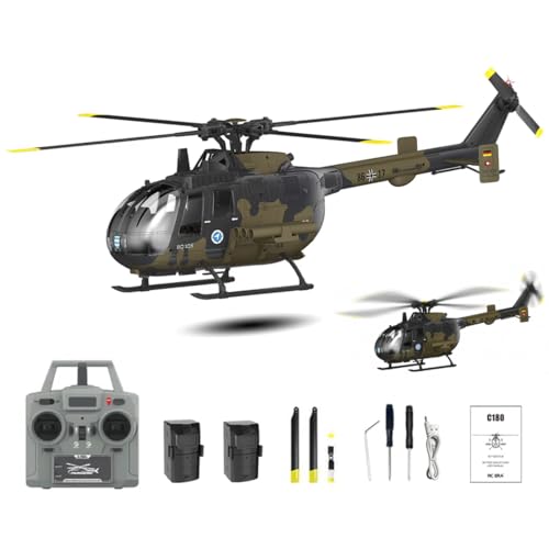 RCXTechPro Helicóptero RC ERA C180 RC para adultos, 1:25 RTF 6CH 2.4GHz Helicóptero de control remoto con retención de altitud y motor sin escobillas de posicionamiento de flujo óptico, modos de
