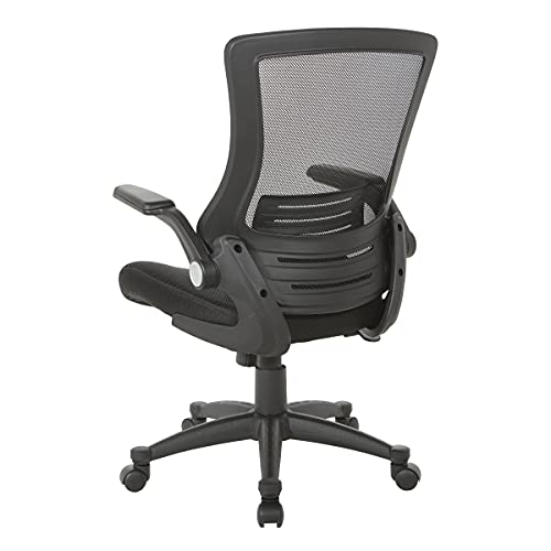 Office Star Black Screen Back Fully Adjustable Manager's Office Chair With Padded Flip Arms And Nylon Base, Black Fabric #TOP4