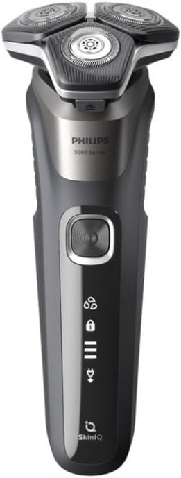 Close-up of Philips Shaver Series 5000 S5887/50 showing the power button and indicator lights