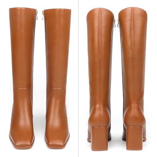 JOY IN LOVE Knee High Boots Women Chunky Block Heel Square Toe Zipper Boots3