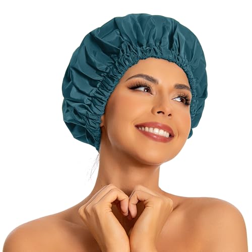 Reusable Shower Cap for Women, Large Waterproof Shower Bonnet with