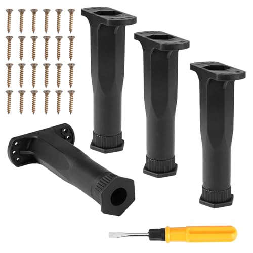 4 Piezas Patas Regulables para Muebles 15-28cm, Patas para Muebles Negras con Tornillos y Destornillador, para Mueble de Televisión, Cama, Sofá, Mesita de Noche, Capacidad de Carga Hasta 250kg