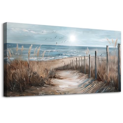 KELIYUAN Wall Art For Living Room Canvas Wall Decor For Bedroom Ocean Sand Dunes Grass Landscape Paintings Office Canvas Art Prints Pictures Artwork Ready To Hang Bathroom Home Decorations 20"x40"