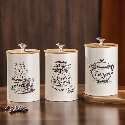 shoxil Juego de 3 recipientes de metal para té, café y azúcar, 1000 ml