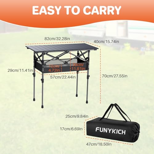 FUNYKICH Folding Camping Table(L32.3''xW15.7''), Aluminum Roll-up Portable Picnic Table with 2 Adjustable Height, Large Storage and Carrying Bag for Picnic, Camping, BBQ, Party, Backyard, Beach - Image 3