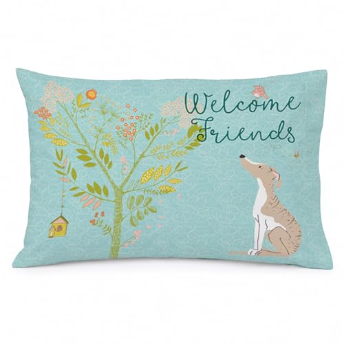 Caroline's Treasures BB7626PILLOWCASE Welcome Friends Whippet Fabric Standard Pillowcase Lightweight Super Soft Easy Care Decorative Artwork Pillowcase, Standard