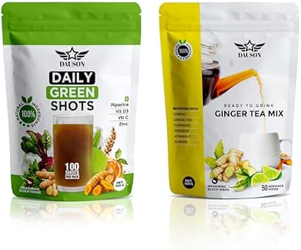 Super Green 100 Shots & Super Ginger Tea Blend 50 Servings | Powder