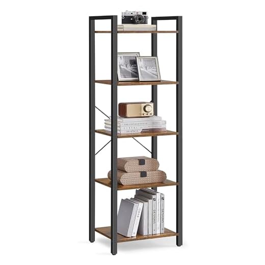 VASAGLE ALINRU Bookshelf, 5-Tier Storage Rack with Steel Frame, for Living Room, Office, Study, Hallway, Industrial Style, Rustic Brown and Black ULLS100B01