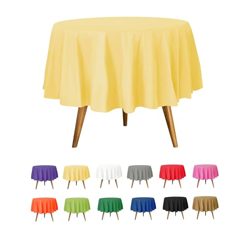 Image of Party Dimensions Yellow Disposable Plastic Tablecloth for Round Tables (36 Pack) Table Cloths for Parties, Events & Weddings, Indoors & Outdoors, 84 inches, Plastic Table Cover