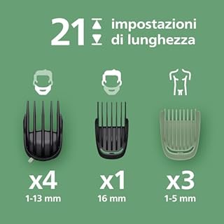 Philips Rifinitore All-in-one Multigroom Serie 7000 16 in 1 - Rifinitore per barba, capelli e corpo, lame autoaffilanti interamente in metallo, 21 impostazioni di lunghezza (0,5-16 mm), MG7931/15