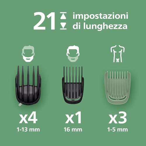 Philips Rifinitore All-In-One Multigroom Serie 7000 16 In 1 - Rifinitore Per Barba, Capelli E Corpo, Lame Autoaffilanti Interamente In Metallo, 21 Impostazioni Di Lunghezza (0,5-16 Mm), MG7931/15 - 3