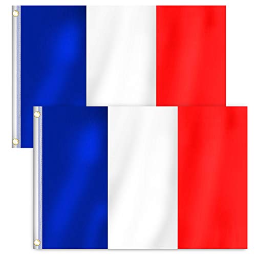 RYMALL Drapeau de la France,Drapeau Français 90 x 150 cm,Durable Nylon 210D Brodé Grande Taille Drapeau utilisé pour la Décoration Intérieure ou Extérieure/Le Festival/Match de Football Supporter 2pcs
