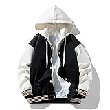 WENKOMG1 Mens Hooded Varsity Jacket, Long Sleeve Casual Quilted College Jacket Winter Fall Letterman Outerwear, Blankets Happy Hoodie Frog Hoodie Pink Sweatshirts (Black, Medium)