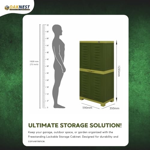 Image of Oaknest Supreme Fusion-02 Plastic Storage Cabinet | Compact & Multipurpose Storage Solution | Waterproof, Durable & Lightweight | Ideal for Home, Office & Garage | Green and Yellow