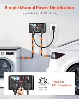 VEVOR Manual EV Charging Switch, NEMA 10-30, Splitter Switch for Dryer & EV, 24A Max 240V Manual Power Distribution with Circuit Breaker, Real-Time Display, Hand-Operated Selector, Plug and Play, ETL