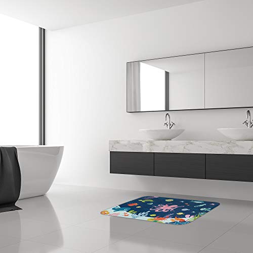 Rosielily Octopus Bath Mat, Super Soft And Absorbent Shaggy Plush Nautical Sea Bath Rugs For Kids, Cartoon Octopus Undersea Animals World Bathroom Rug Mat, Thicken, Non Slip, 24''X16'' #TOP1