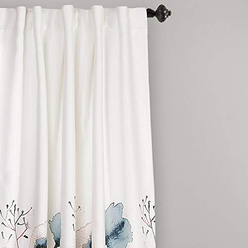Lush Décor Zuri Flora Curtains Room Darkening Window Panel Set For Living, Dining, Bedroom (Pair), 84 X 52 In, Blue And Coral, 2 Count #TOP2