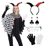 karneval harlekin 【Einheitsgröße】 Der Clown Kostüm ist locker geschnitten und die sich bequem an verschiedene Körperformen anpasst, das böse Clown-Stirnband ist elastisch und für verschiedene Kopfumfänge geeignet. So können Sie sich ganz auf den Spaß konzentrieren, ohne sich um die Passform sorgen zu müssen.
