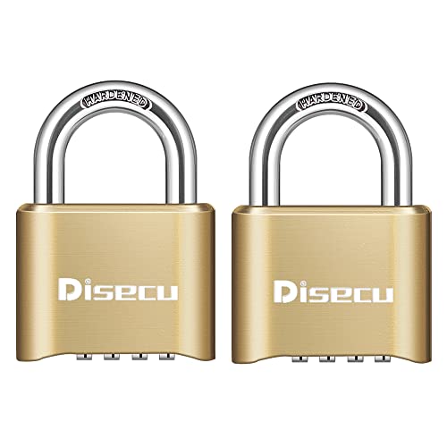 Image of 2 Pack 4 Digit Heavy Duty Combination Lock 1.3 Inch Shackle Outdoor Waterproof Padlock for Case, Gate, Fence, School Gym Locker, Sports Locker (Brass)