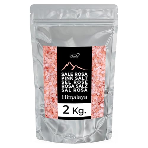 Bembo – Rosa Kristallsalz aus dem Himalaya (Salt Range Pakistan) - 2 Kg – Natriumarm, reich an Spurenelementen, ohne Konservierungsstoffe, Farbstoffe oder Rieselhilfen – Grob