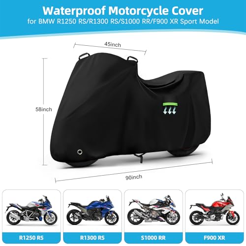 Image of Motorcycle Cover Waterproof for BMW R1250 RS /R1300 RS /S1000 RR /F900 XR, Heavy Duty Outdoor Sun Rain Snow UV Dust All Weather Protection Motorbike Cover with Soft Cotton Lining & Lock Hole