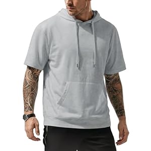 JMIERR Mens Short Sleeve Hoodie Cotton Hooded T-shirts Lightweight Solid Tops with Pocket