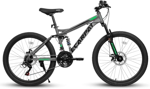Ecarpat 27.5 Inch Dual Full Suspension Mountain Bike, 21 Speeds Dual Disc Brake, Men Women Carbon Steel Mountain Bike, Adult Trail Beach Snow Commuter City Bikes