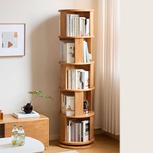YESWOOD Solid Wood Rotating Bookshelf, 5 Tier Round Revolving Bookcase,