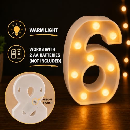 Miniatura 10 de Jandei - Números Luminosos Led, Número 1 Con Luz Blanca Cálida, Luces Led Decoración Y Ambiente, Luz Nocturna Bodas, Cumpleaños, Escaparates, Números Y Letras Con Luces Funcionan Con Pilas