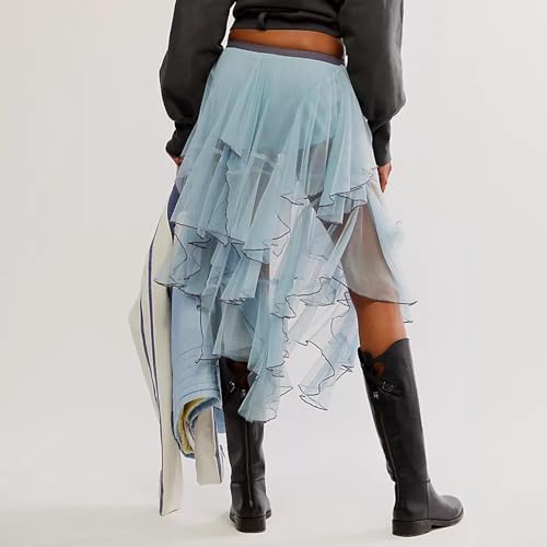 ICNGLKSND Women Mesh Tulle Long Skirt A Line Midi Slip Skirt Asymmetrical Layered Hem Sheer Beach Cover Up Skirt4